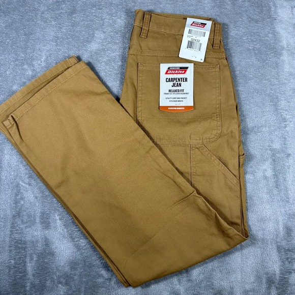 NWT Dickies Relaxed Fit Carpenter Jeans Mens Size 32x32 Straight Leg Khaki Pants - Picture 1 of 6